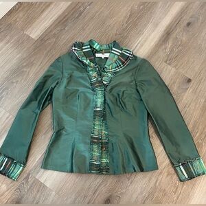 Marisa Baratelli Thai Silk Green Tartan Jacket Size 6